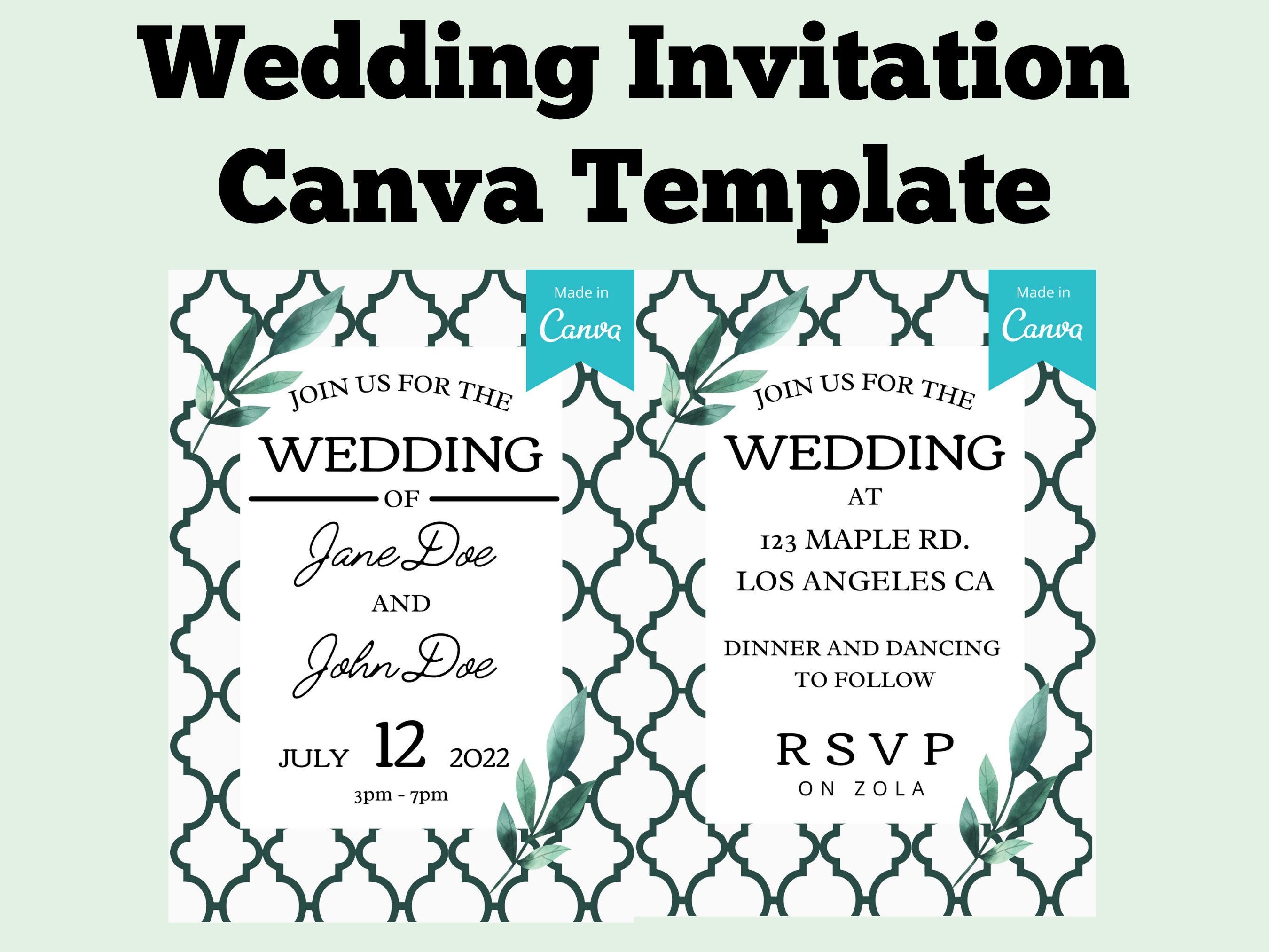 Wedding Invitation Canva Template Etsy