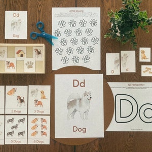 D es para actividades preescolares para perros / Unidad preescolar con la letra D / Unidad de educación en el hogar / Actividades Montessori / Actividades ABC para el aprendizaje temprano