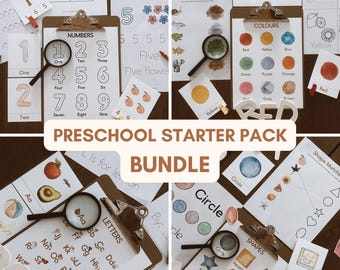 Preschool Starter Pack Bundle: Colors, Shapes, Numbers, Alphabet (PDF Download