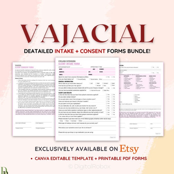 Vajacial Consent Form, Vajacial Intake Form, Yoni Steam Forms, VSTEAM Forms, Editable Vajacial Forms and Printable PDF