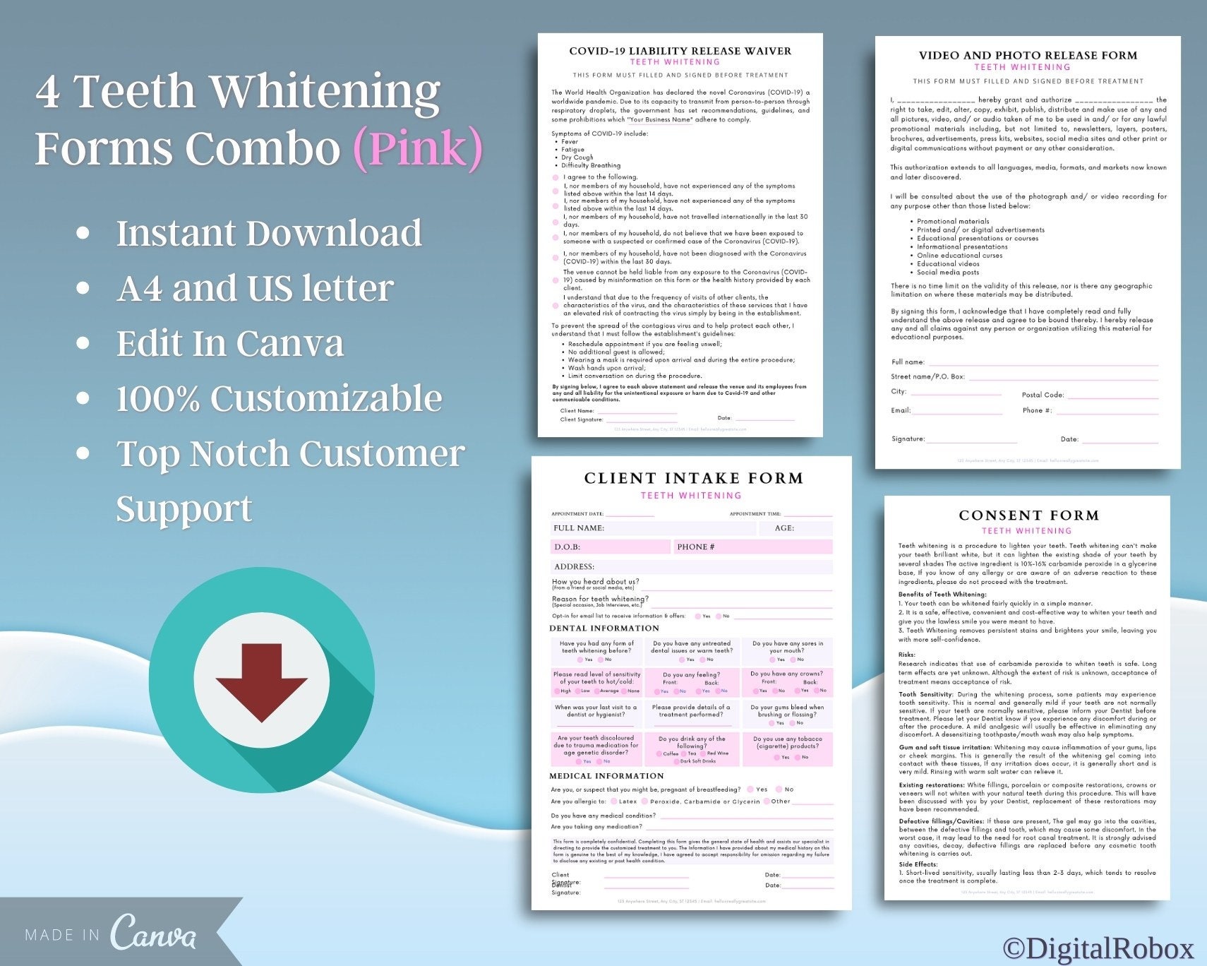 Teeth Whitening Client Intake Form Teeth Whitening Consent Etsy