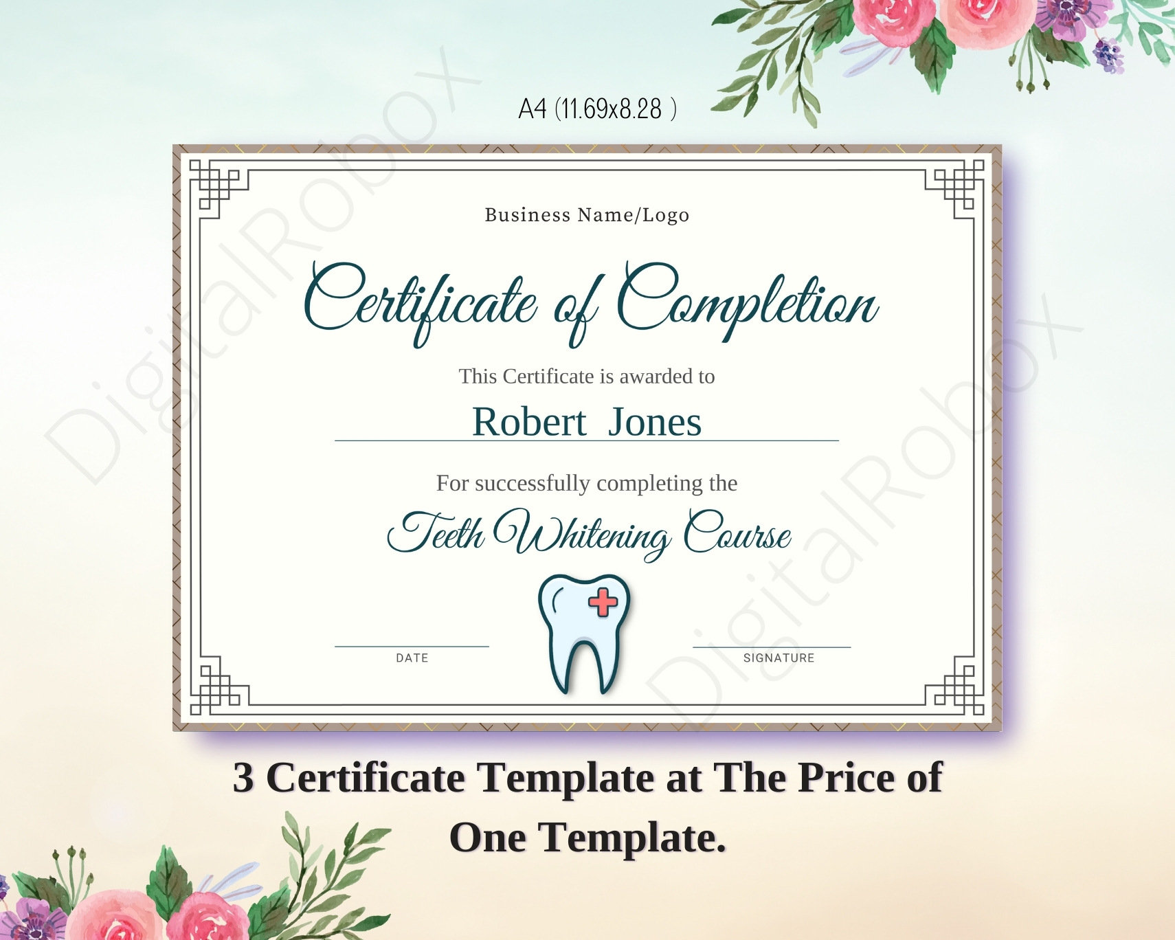 teeth-whitening-certificate-of-completion-template-tooth-etsy