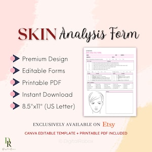 Skin Analysis Form, Skin Consultation Form, Skin Evaluation Form, Skin Care Consultation Forms, Esthetician Business Forms