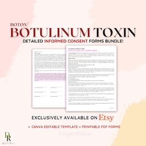 Botox-Einverständniserklärung, Botulinumtoxin-Einverständniserklärung, Botox-Behandlungsform, Einverständniserklärung, druckbare Form + bearbeitbare Vorlage