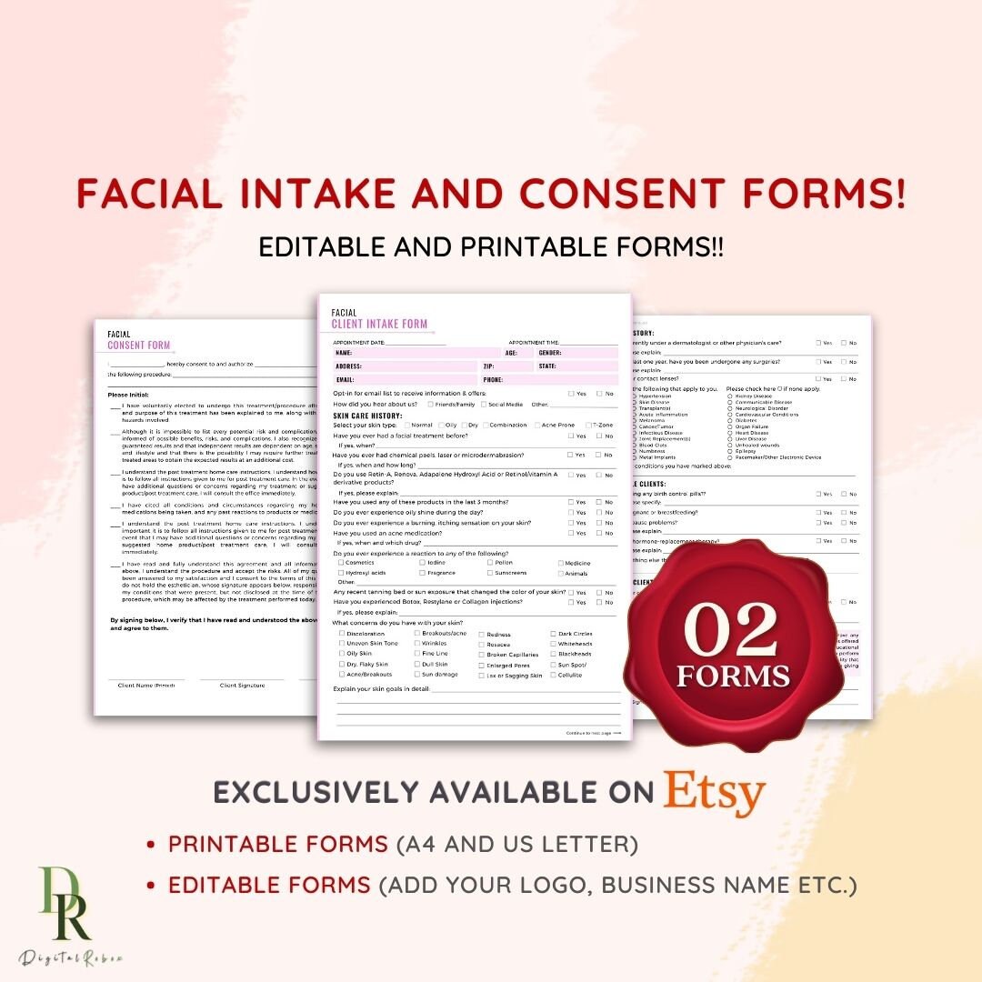 Facial Paperwork Facial Consent Form, Facial Intake Form, Facial Treatment Forms, Ready ...