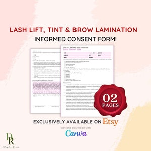 Lash Lift and Tint Consent Form, Brow Lamination Consent Form, Fillable Lash Lift Consent Form, Editable Forms [INSTANT DOWNLOAD]
