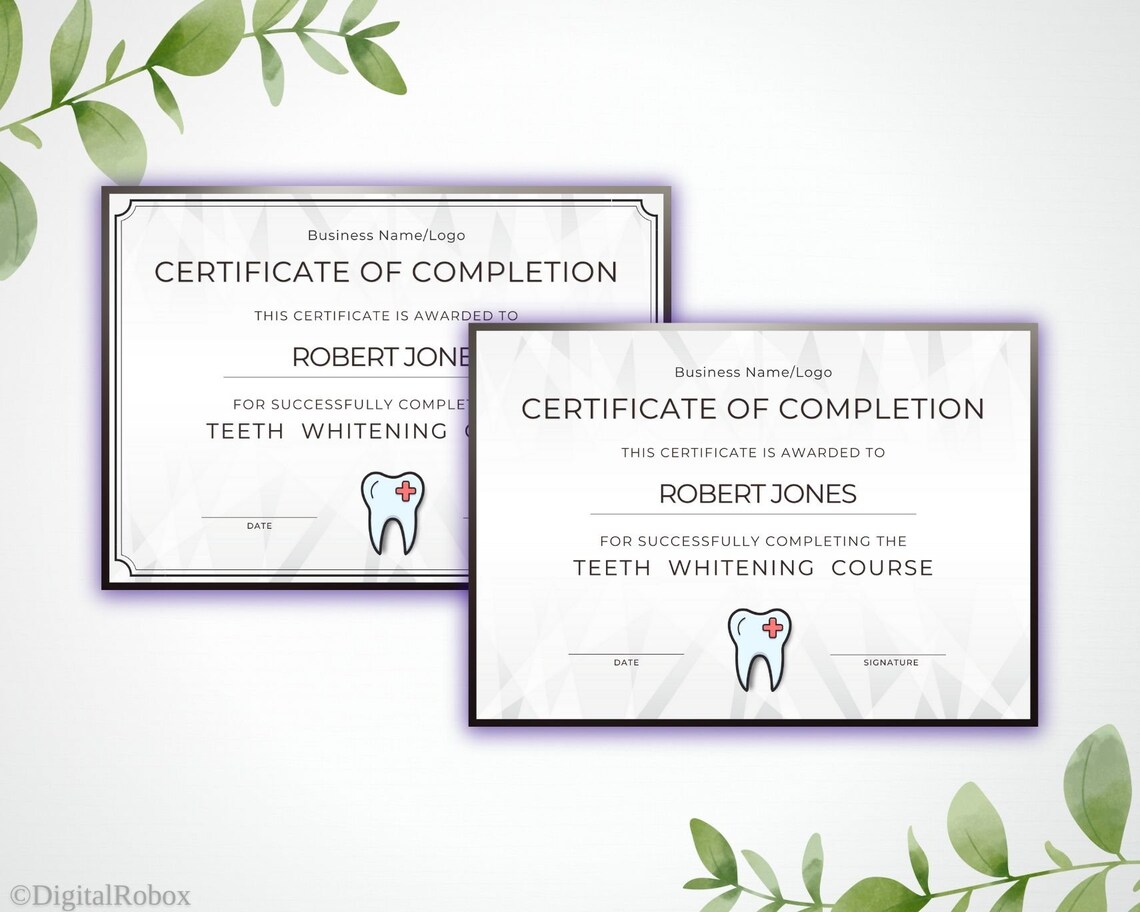 Teeth Whitening Certificate of Completion Template, Tooth Whitening