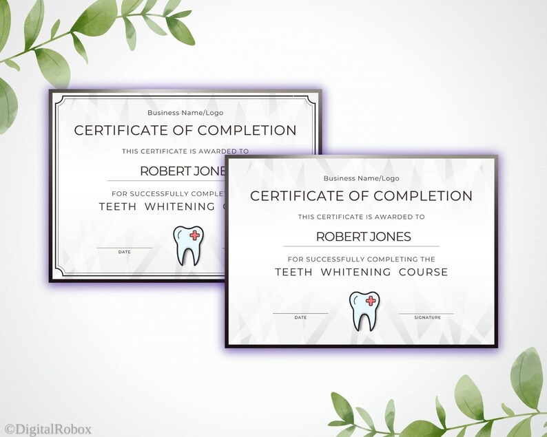 Teeth Whitening Certificate of Completion Template, Tooth Whitening