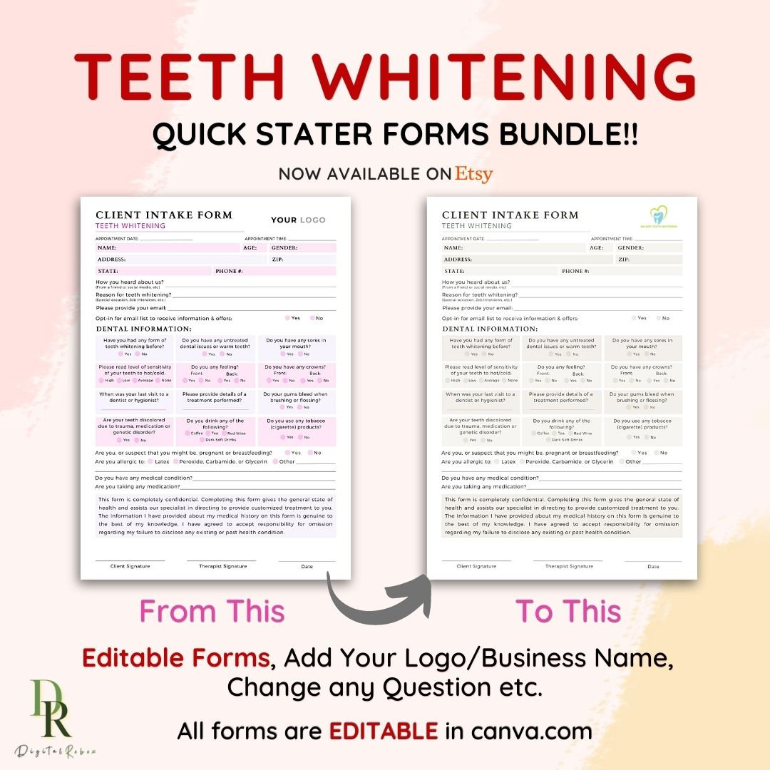 Tooth Whitening Consent Form Ready To Print & Editable Forms A Complete