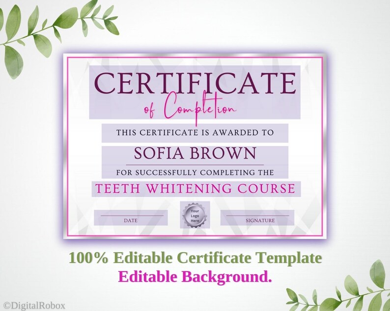 Tooth Whitening Certificate, Tooth Gem Certificate, Teeth Whitening Certificate, Certificate of