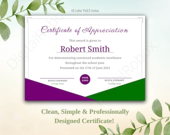 Certificate of Appreciation Printable Certificate Template, Editable Certificate of Appreciation Template, Printable Certificate Template