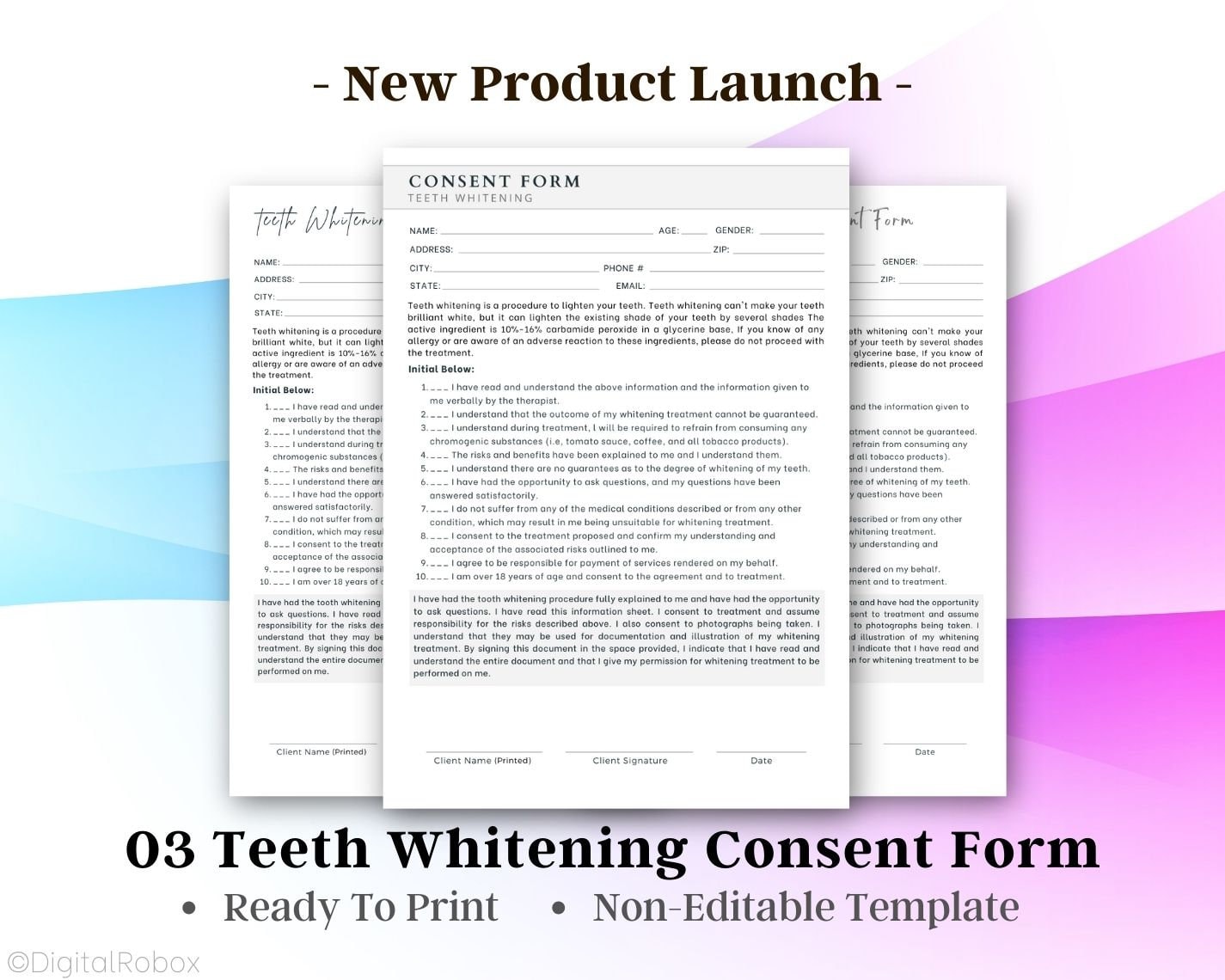 Tooth/teeth Whitening Consent Form Printable PDF Etsy UK