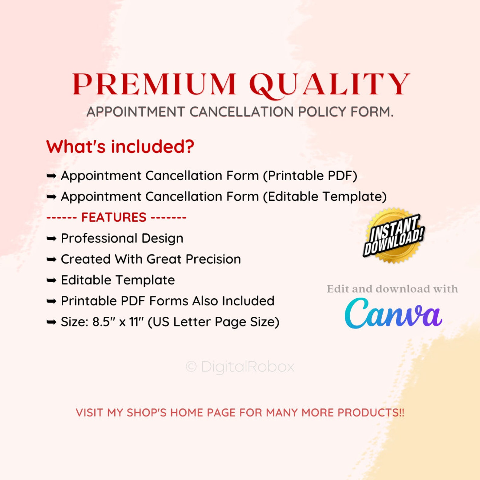 Appointment Cancellation Policy Form, Late Appointment Policy, Privacy Policy Form, Esthetician