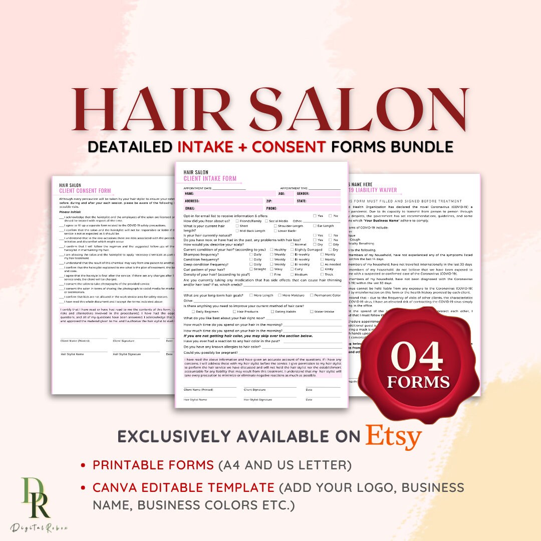 Hair Salon Intake Form, Hair Stylist New Client Forms, Hair Salon