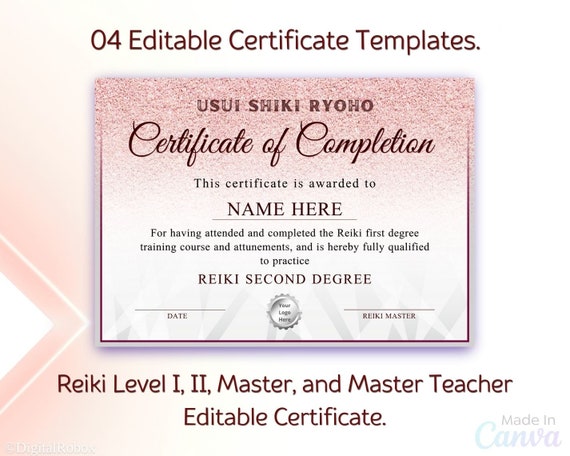 Reiki Certificate Editable Template Reiki Level 1 | Etsy
