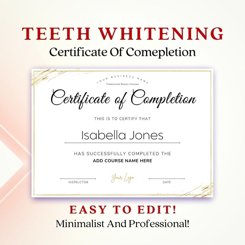 Minimalist Teeth Whitening Certificate DIY Certificate of Etsy