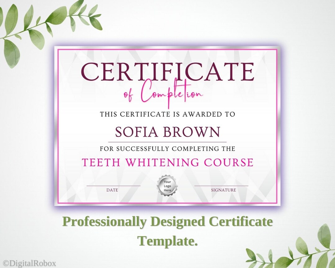 Tooth Whitening Certificate, Tooth Gem Certificate, Teeth Whitening Certificate, Certificate of