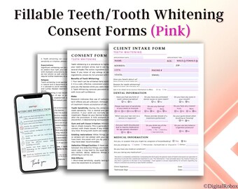 Teeth Whitening Forms Fillable With Aftercare Textable Image, iPad  Teeth Whitening Consultation Form.