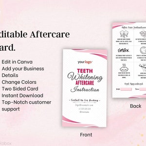 Teeth Whitening Aftercare Card: Pink Minimalist Design (Instant Download)