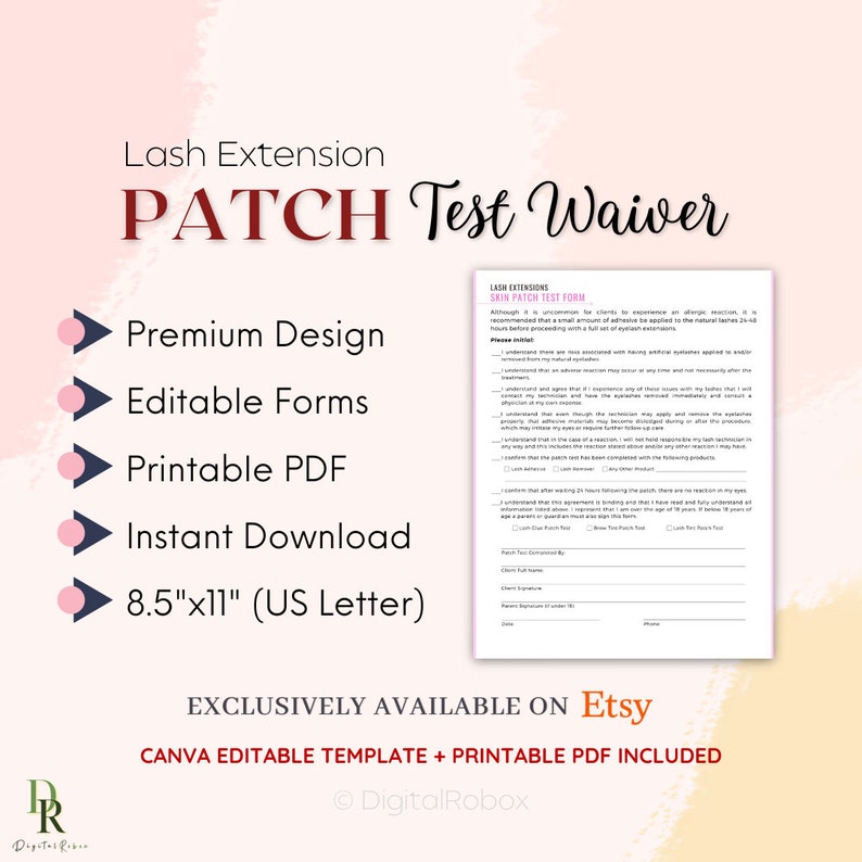 Lash Extension Patch Test Form, Lash Lift Patch Test, Lash Adhesive