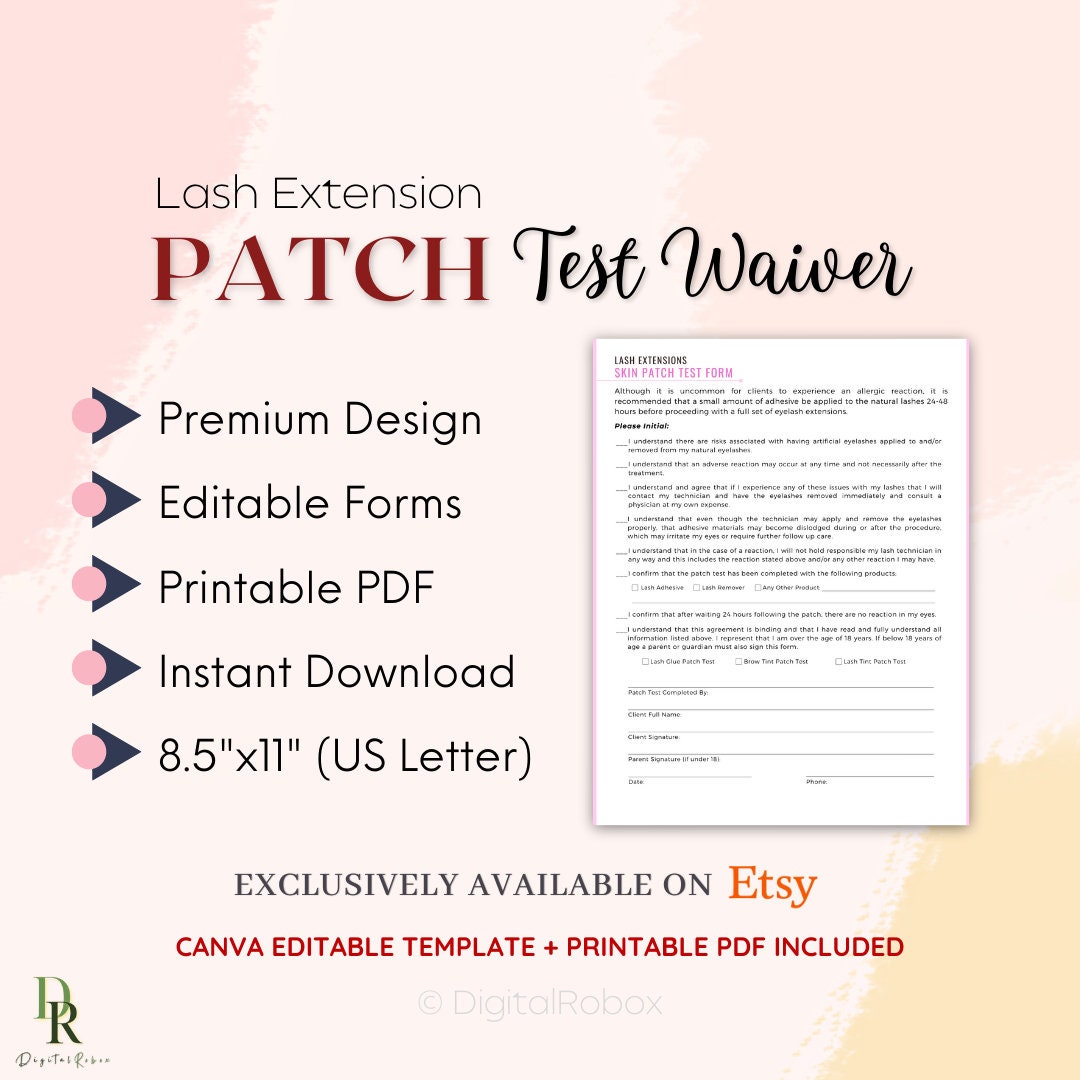 Lash Extension Patch Test Form, Lash Lift Patch Test, Lash Adhesive