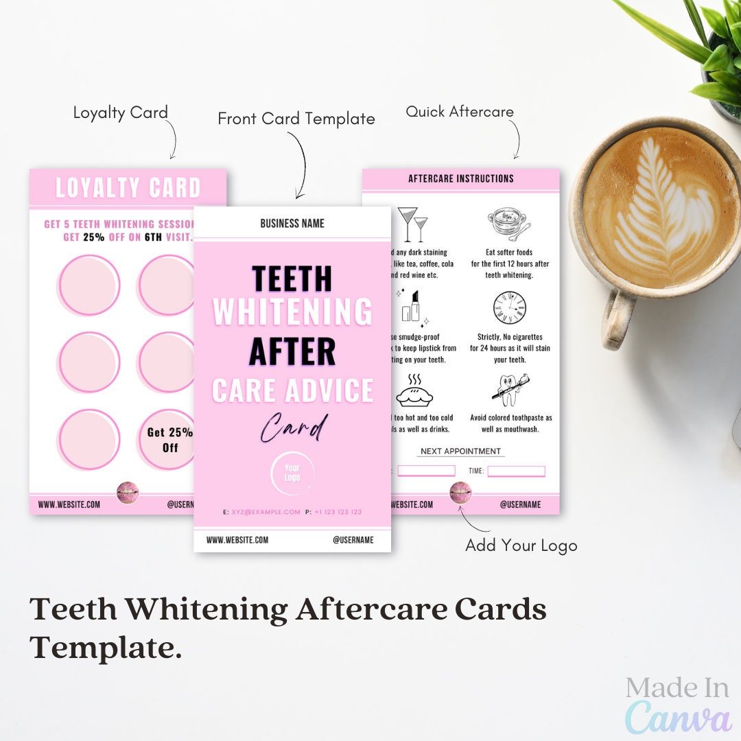 Teeth Whitening Aftercare Card Template, Teeth Whitening Aftercare