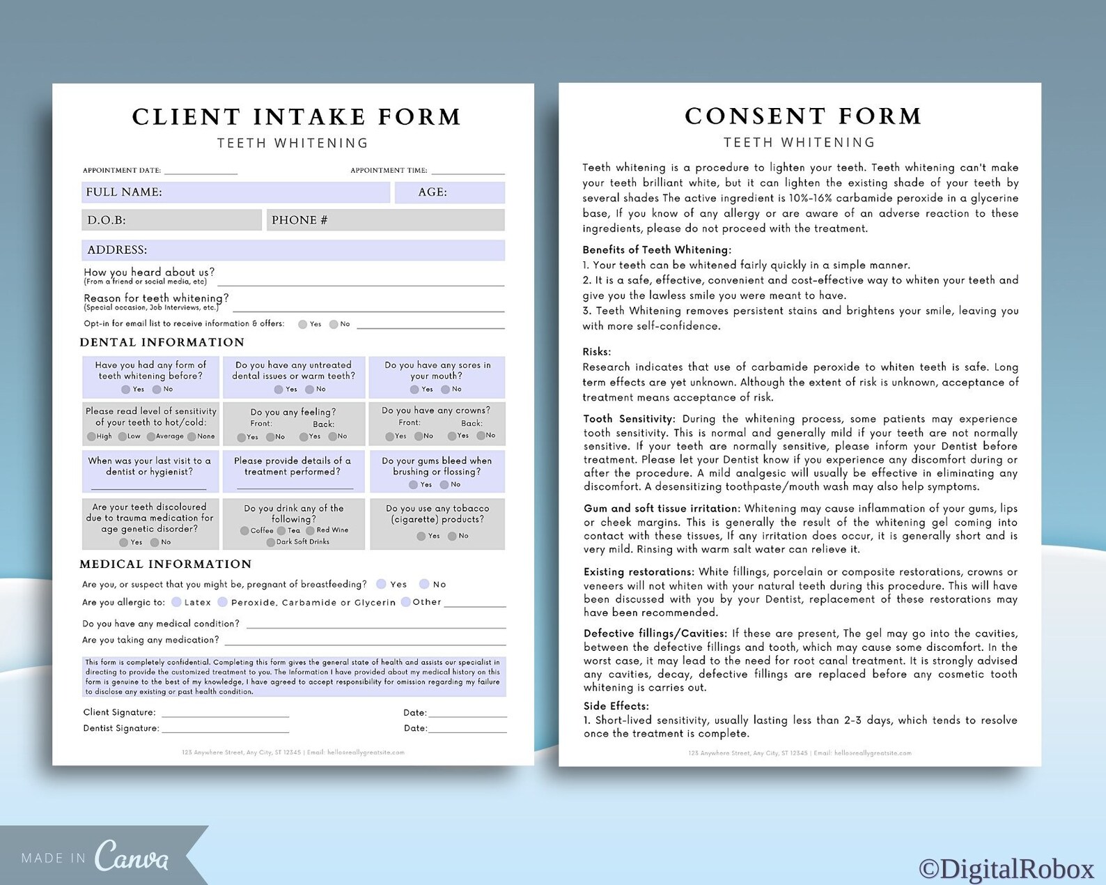 Teeth Whitening Consent Forms Template Printable Dentist Etsy