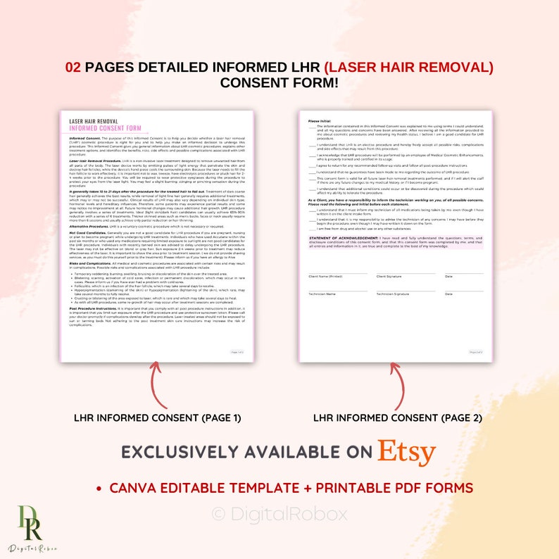 Laser Hair Removal Informed Consent Form Editable Printable Etsy