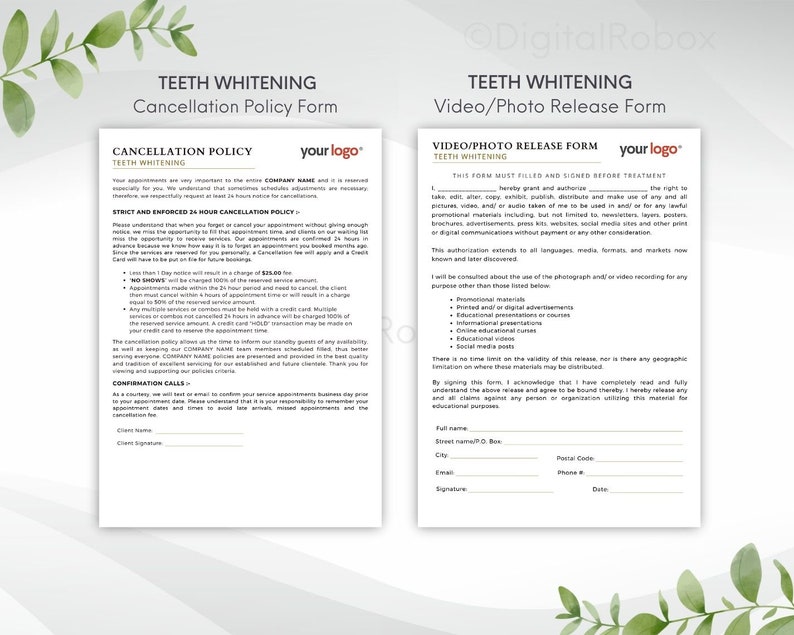 Teeth Whitening Consent Form Teeth Whitening Forms Bundle Etsy