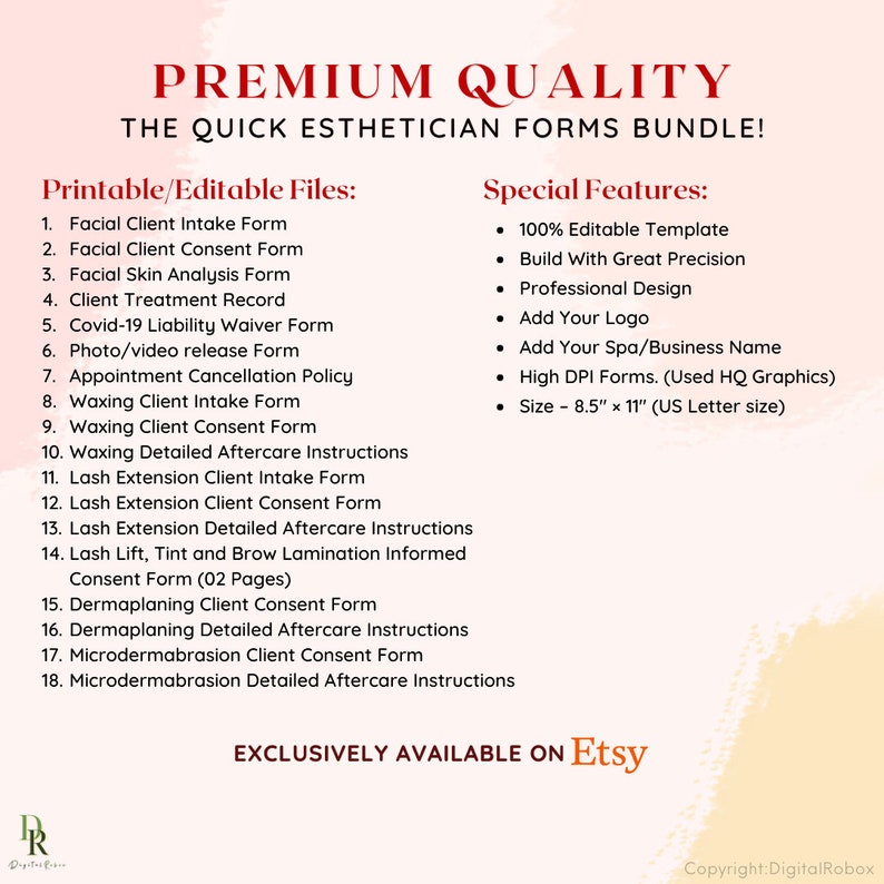 Editable Esthetician Forms Bundle Client Intake Form Consent Etsy Canada