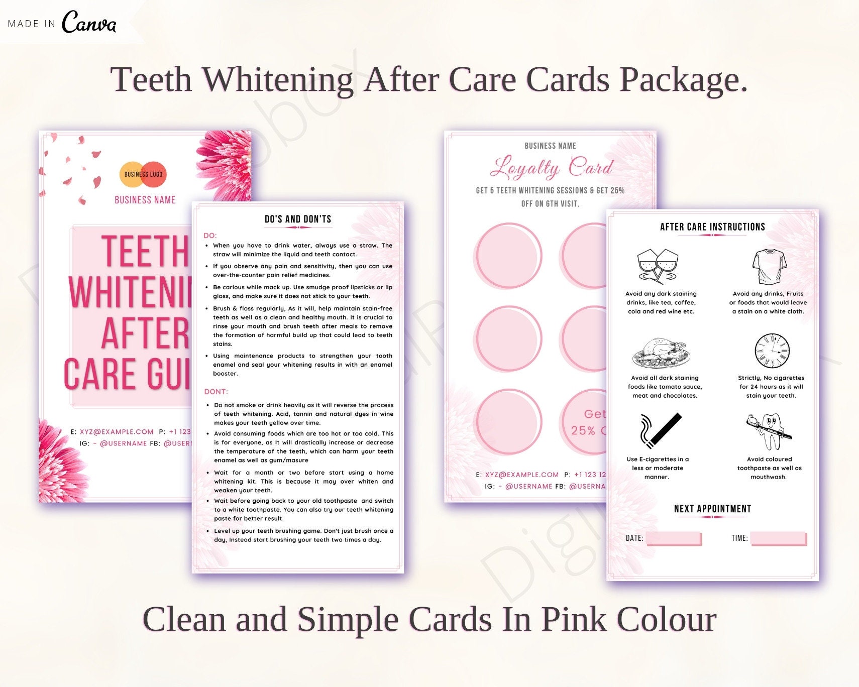 Teeth Whitening Aftercare Card Template Teeth Whitening Etsy