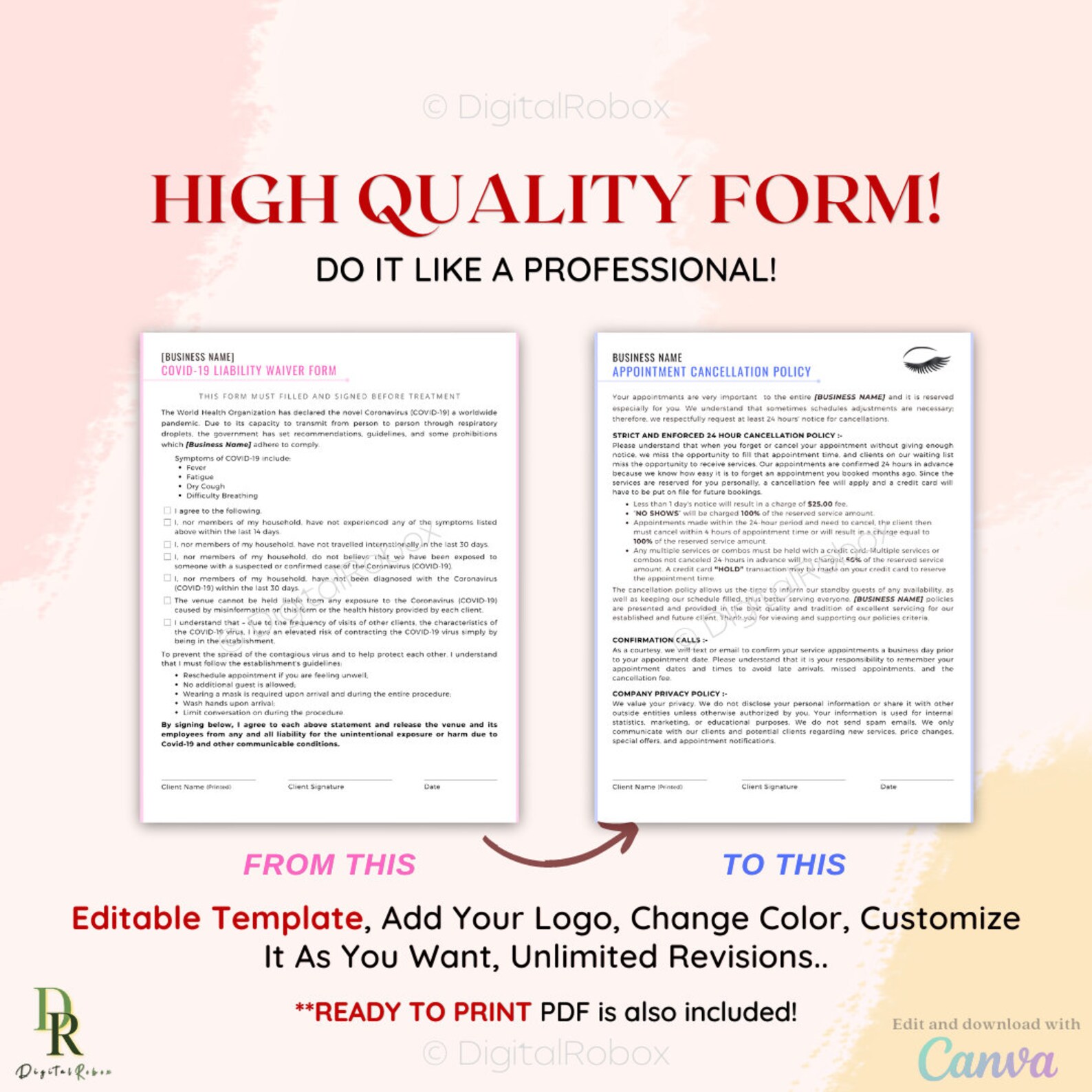 Appointment Cancellation Policy Form, Late Appointment Policy, Privacy