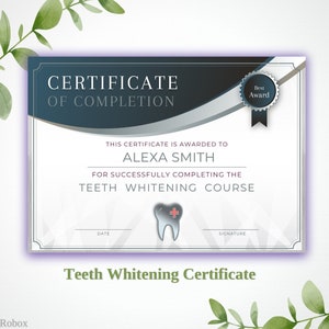 Teeth Whitening Certificate Of Completion Template, Tooth Extension certificate beauty, Dentist Course Printable, INSTANT DOWNLAOD #04