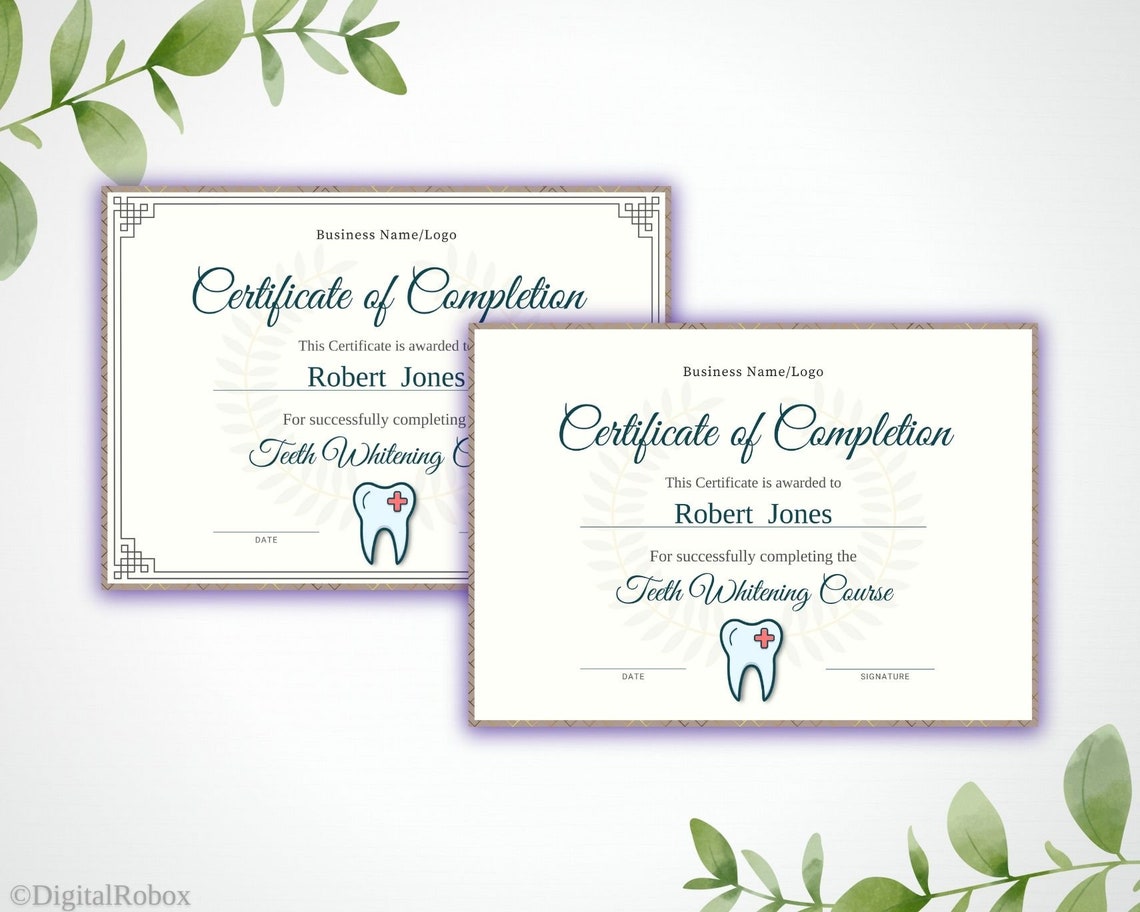 Teeth Whitening Certificate of Completion Template, Tooth Whitening
