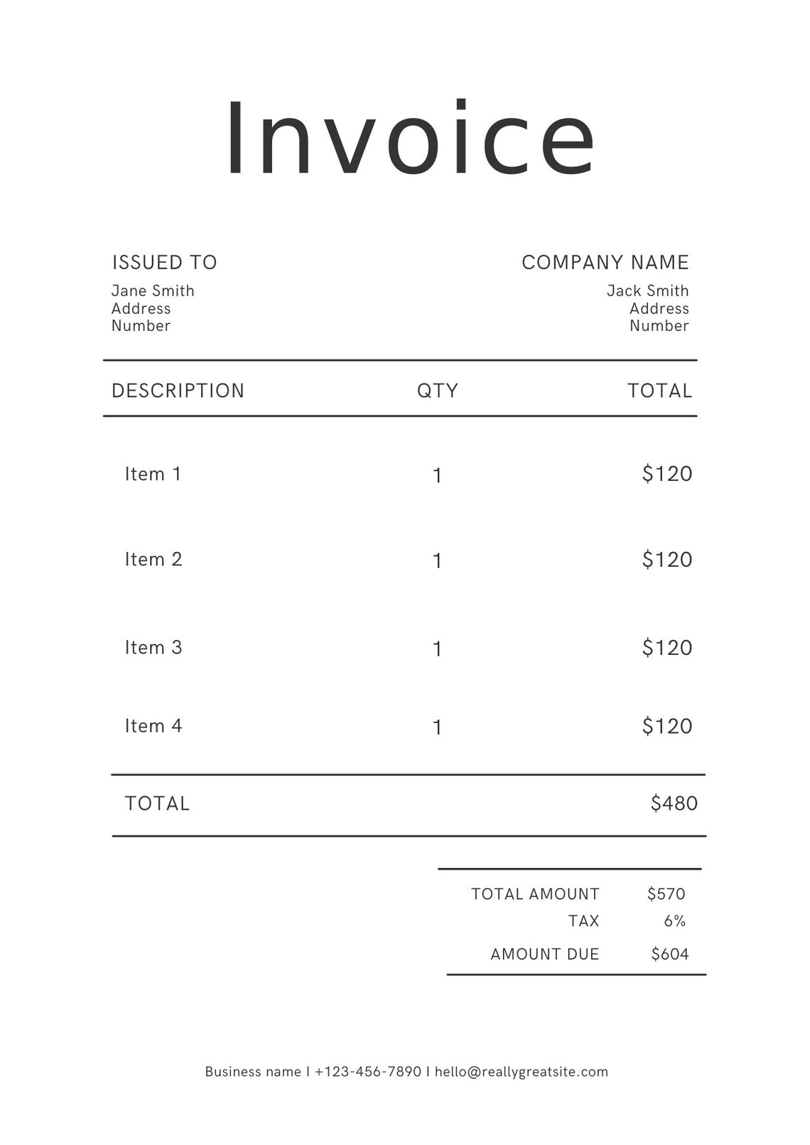 Invoice Template Classic and Modern Clean White Black Professional - Etsy