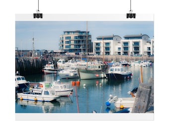 Coastal Harbour Boats Rolled Poster | Seaside Marina Wall Art