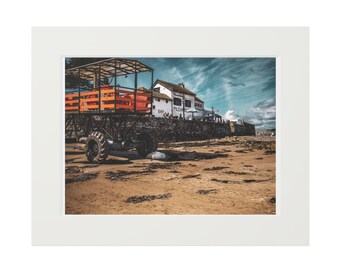 Vintage Beach Tractor Fine Art Print | Passepartout Paper Frame