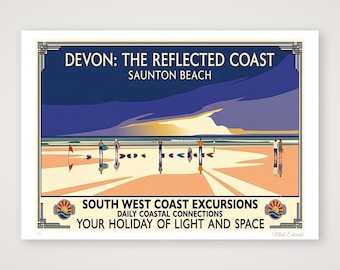 Limited Edition Saunton Sands Reflected Vintage style poster from photograph