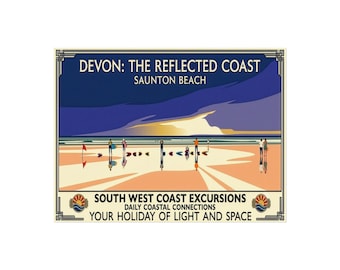 Devon The Reflected Coast Saunton Beach Poster | Fine Art Poster, Coastal Travel Print