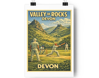 Valley of Rocks Devon Cricket Poster | Vintage Travel Art Print