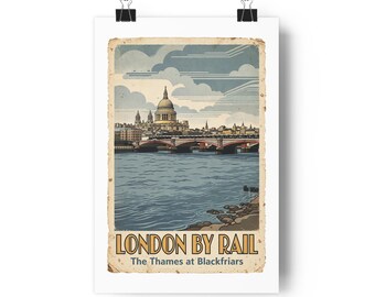 London By Rail vintage travel poster Paper Poster | The Thames at Blackfriars