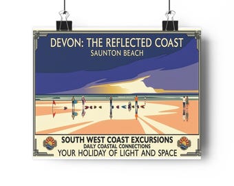 Devon The Reflected Coast Saunton Beach Poster | Vintage Travel Art Print