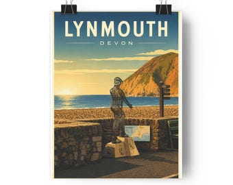 Lynmouth Devon Vintage Travel Poster Paper Poster | Coastal Seaside Print