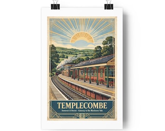 Templecombe Retro Railway Station Poster | Vintage Travel Art Print