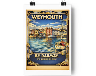 Weymouth Seaside Travel Poster Paper Poster | Vintage Railway Art Deco Print