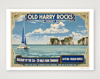 Limited Edition Old Harry Rocks Vintage style poster from an original photo