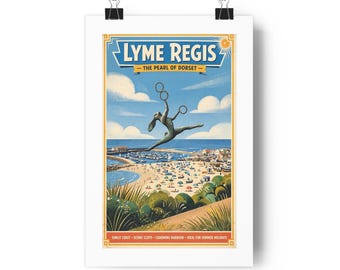 Lyme Regis seaside vintage travel poster Paper Poster | coastal beach print
