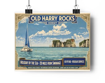 Old Harry Rocks Dorset Vintage Travel Poster Paper Poster | Coastal Wall Art