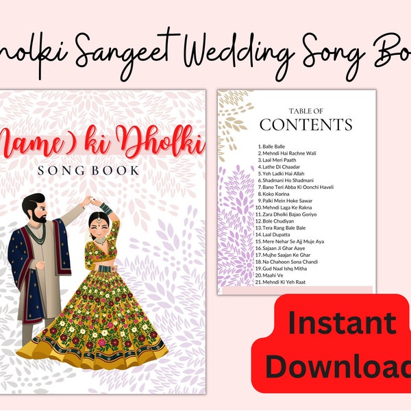 Dholki Wedding Sangeet Mayoon Mehndi Song Book- Customizable Title- 21 Songs- Mehndi , Maiyon, Sangeet, Songbook, Bollywood , Desi Songs