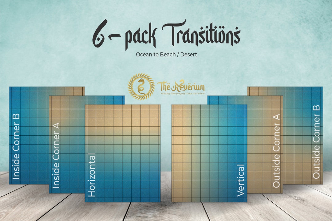 Tileable Transition Maps: Beach to Ocean, 6-pack, Print-at-home Pdfs, 1 ...